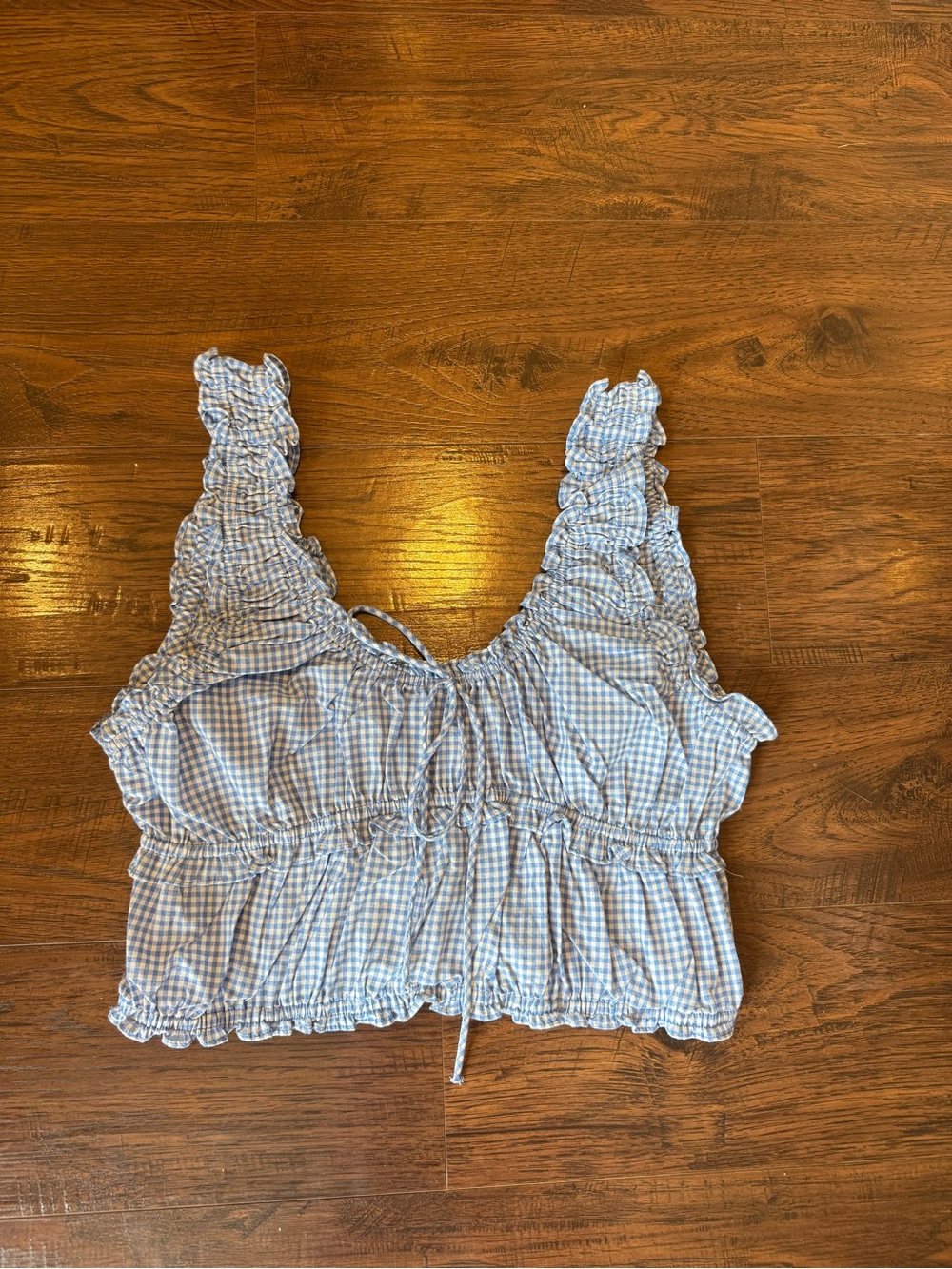 HYFVE Blue Gingham Ruffle Crop Camisole